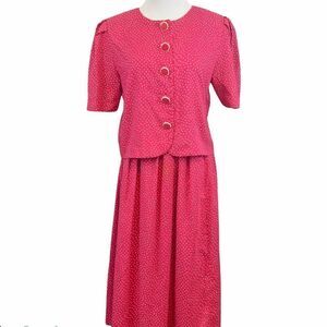 Vintage two piece pink micro polka dot skirt set